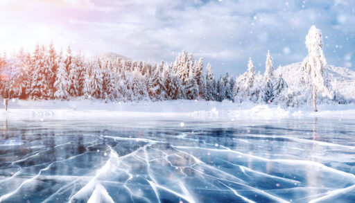 Cracks on the surface of frozen lake