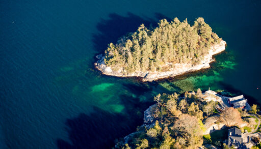 Aerial view of an island in Thousand Islands, Ontario, Canada.