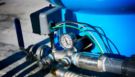 Deep water well with water pressure gauge