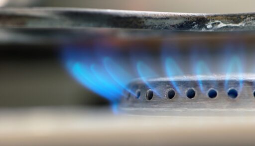 Burning gas stone with blue flame