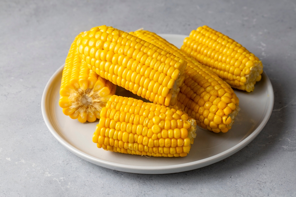 Plate with corn cobs.