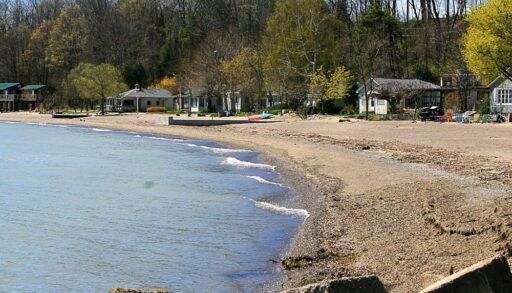 Cottages along the shore of Lake Erie, Ontario, Canada.