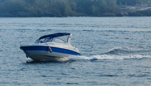 Speed boat on a lake.