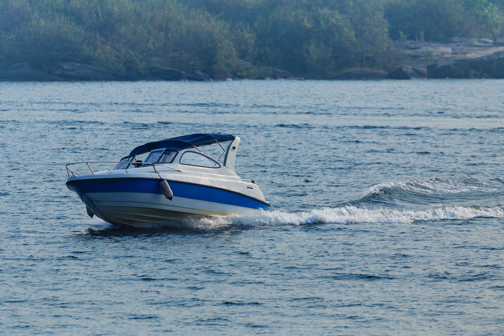 Speed boat on a lake.