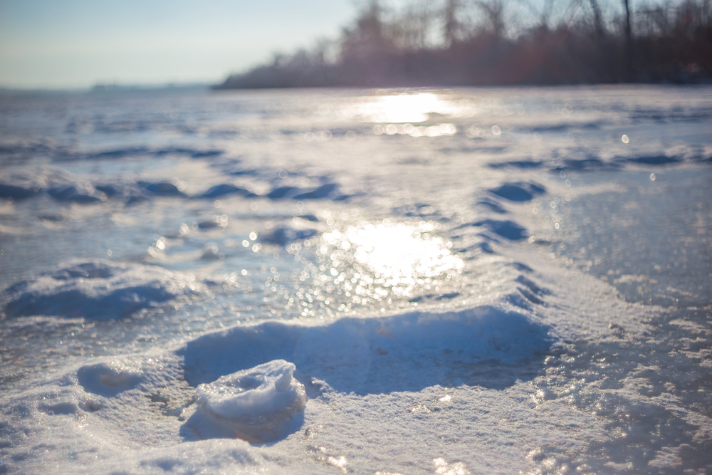 Close-up of ice on a frozen river.