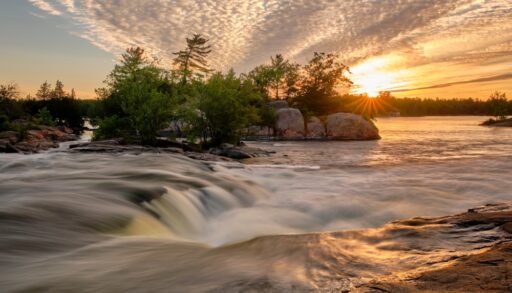 Burleigh Falls, Ontario at sunset.