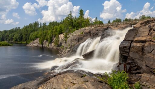 Muskoka High Falls, Ontario on a sunny day.