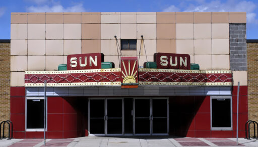 Retro movie theatre on a sunny day.