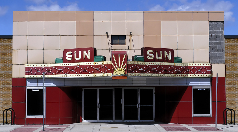 Retro movie theatre on a sunny day.