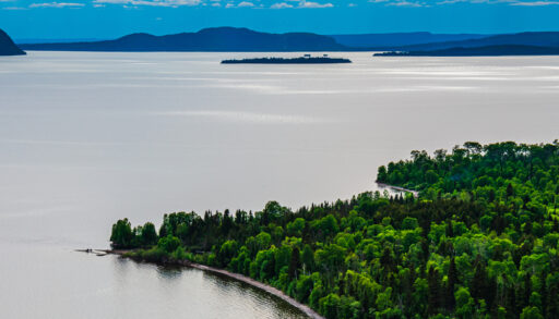 Aerial view of Kama Bay, Nipigon, Ontario along the shore of Lake Superior.