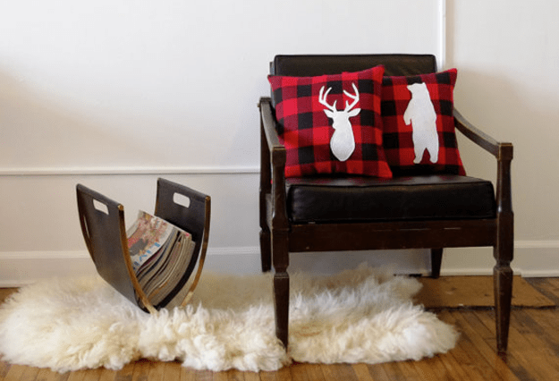 Deer Decorative Pillow on Red and Black Gingham Fabric ($39)