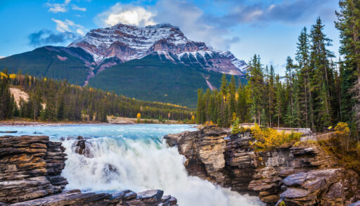 Athabasca Falls, Manitoba on a sunny day.