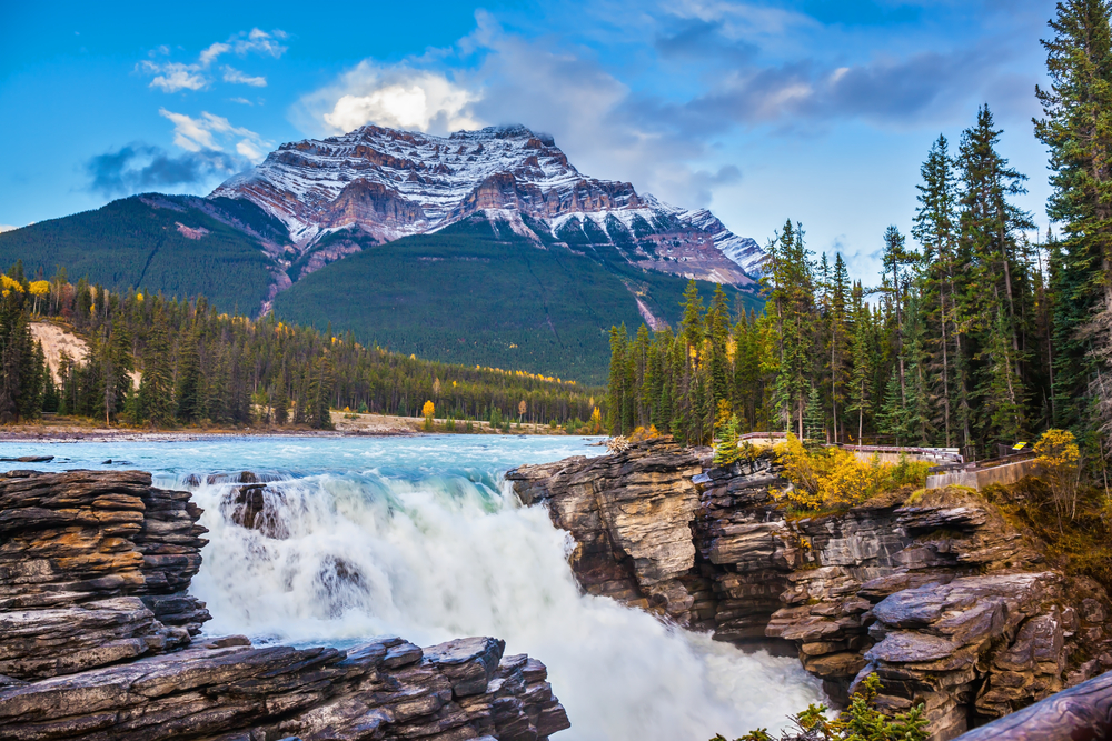 Athabasca Falls, Manitoba on a sunny day.