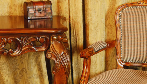 Old antique wooden table and chair.