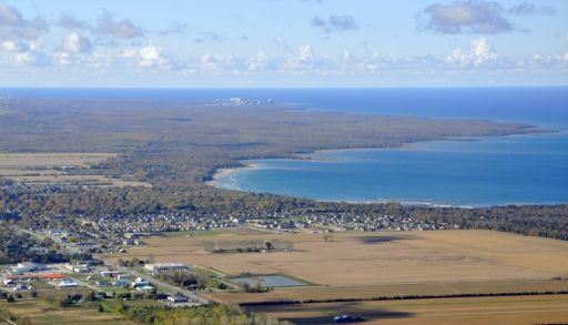 Aerial view of Lake Huron near Port Elgin, Ontario.