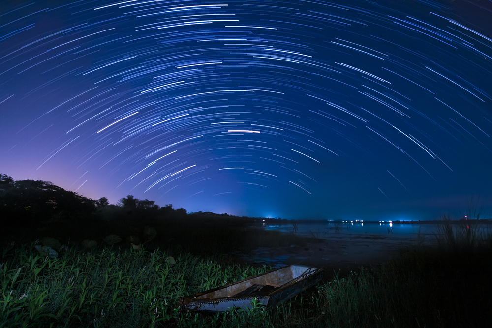 View of the Perseid meteor shower at night.