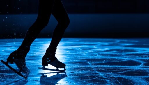 Silhouette of a female figure skater's skates.