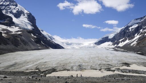 Athabasca Glacier on a sunny day in the Columbia Icefields, Alberta, Canada.