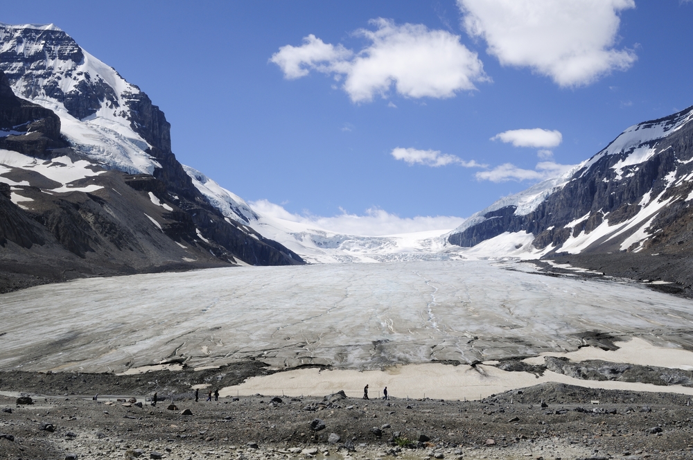 Athabasca Glacier on a sunny day in the Columbia Icefields, Alberta, Canada.