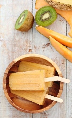 Cantaloupe and kiwi popsicles