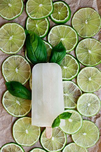 Lime basil in ice popsicles