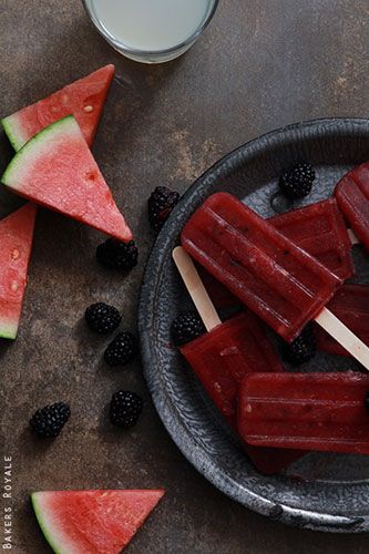 Watermelon and blackberry margarita popsicles