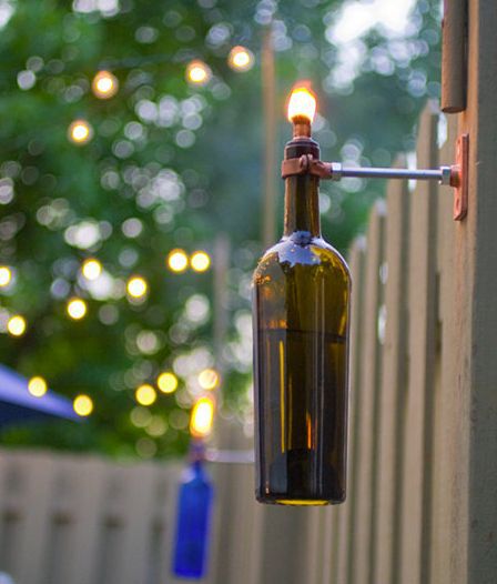 Wine bottle tiki torches