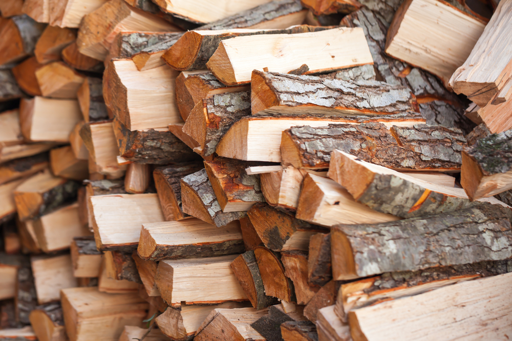 Close-up of a pile of firewood.