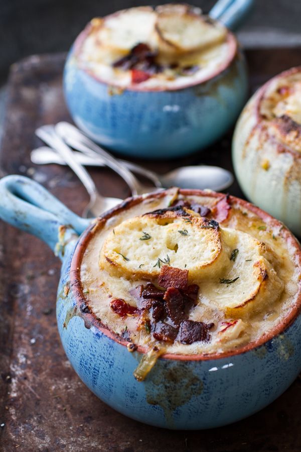 Corn and lobster French onion chowder with Gruyere toasts