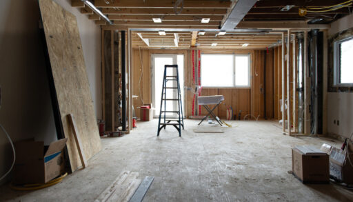 Renovation in a residential house with a ladder in the middle.