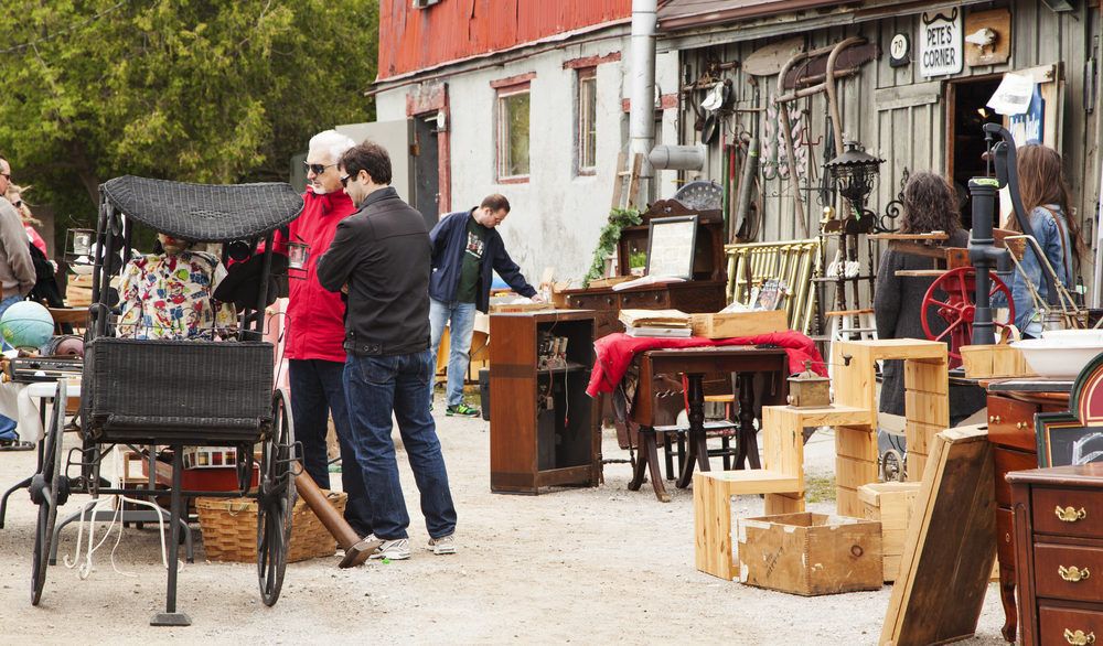 Group of people at an antique market in Guelph, Ontario.