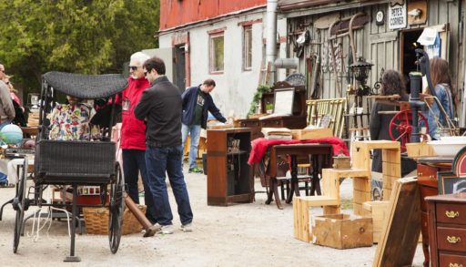 Group of people at an antique market in Guelph, Ontario.