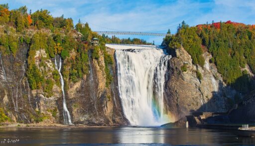 Montmorency Falls on an autumn day in Quebec.