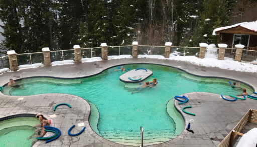 Turquoise-coloured pool at Halcyon Hot Springs and Spa, British Columbia.