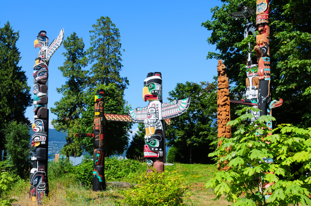 Totem poles in Stanley Park, Vancouver, British Columbia.