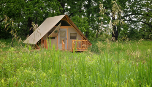 Brown Parks Canada oTENTik tent in Bob Hunter Memorial Park, Rouge National Urban Park, Markham, Ontario.
