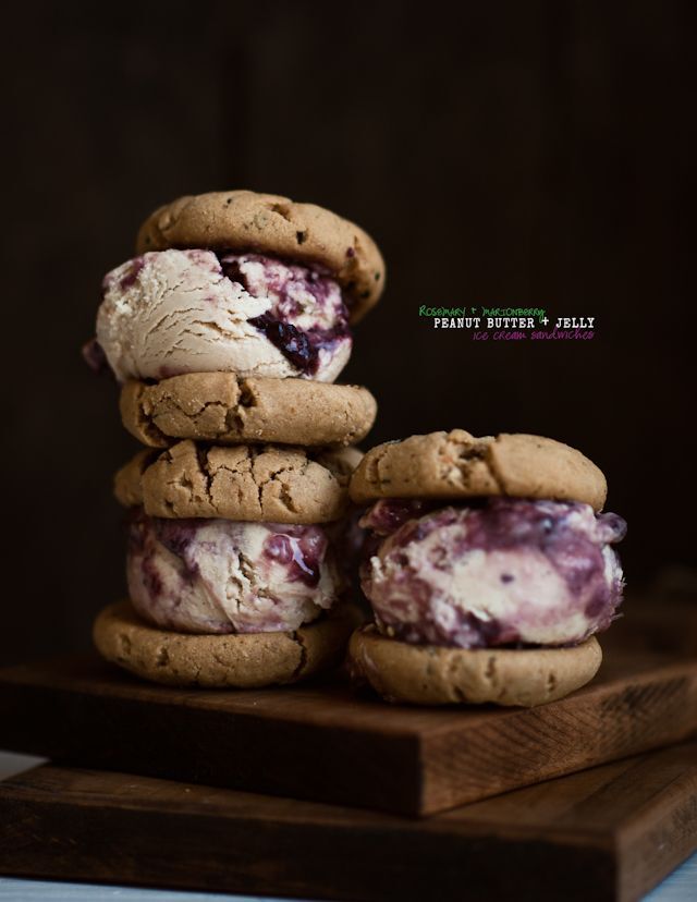Peanut Butter Jelly Ice Cream Sandwiches with Rosemary and Marionberry