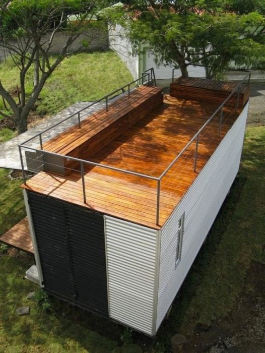 The rooftop patio of the shipping container house.
