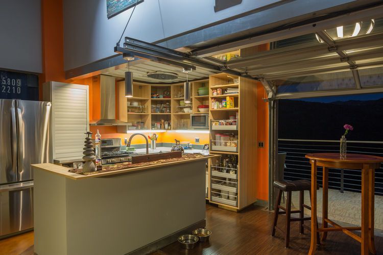 The kitchen inside the cabin.