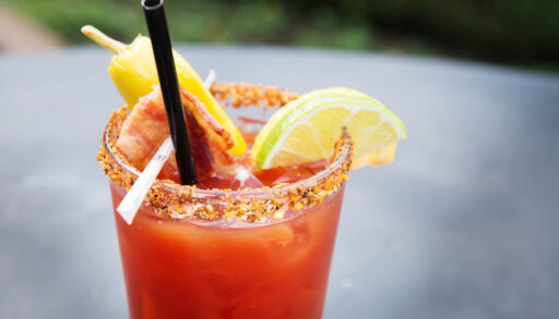 Close-up of a classic Canadian caesar cocktail.