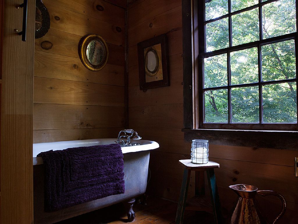 The second floor bathroom in the restored barn.