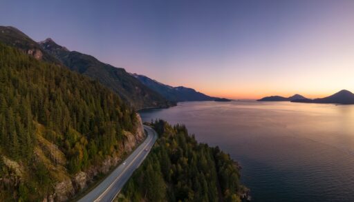 Sunset near the Sea to Sky Highway near Howe Sound, B.C.