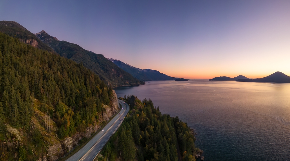 Sunset near the Sea to Sky Highway near Howe Sound, B.C.