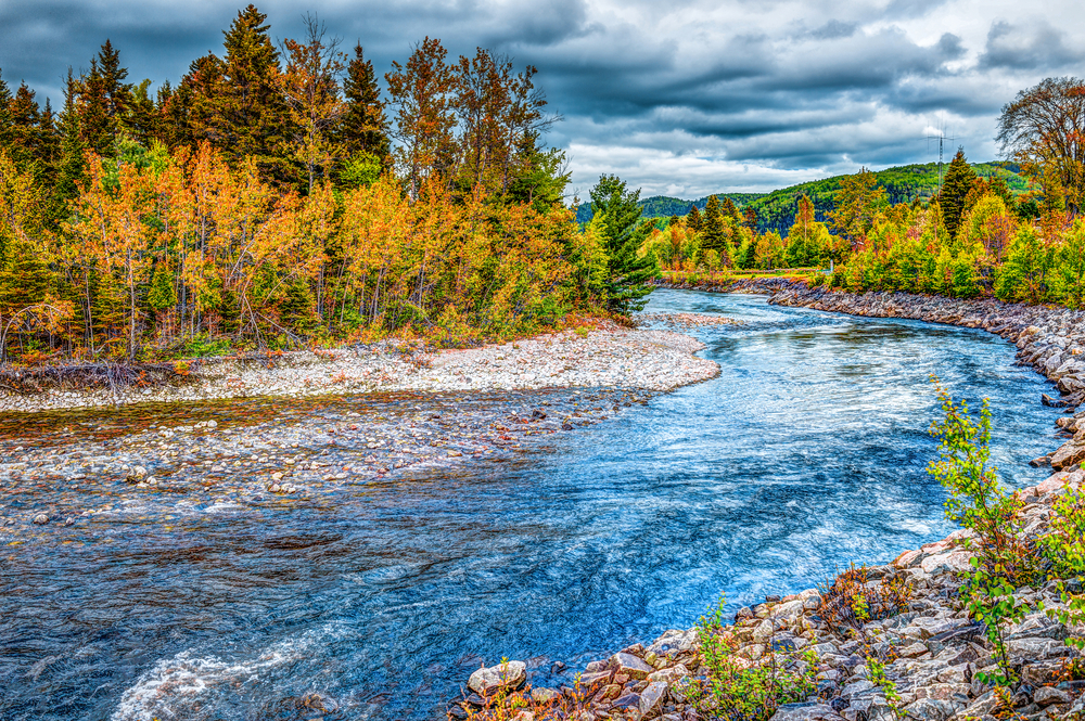 The Petit Saguenay River in Saguenay Fjord National Park, Quebec in autumn.