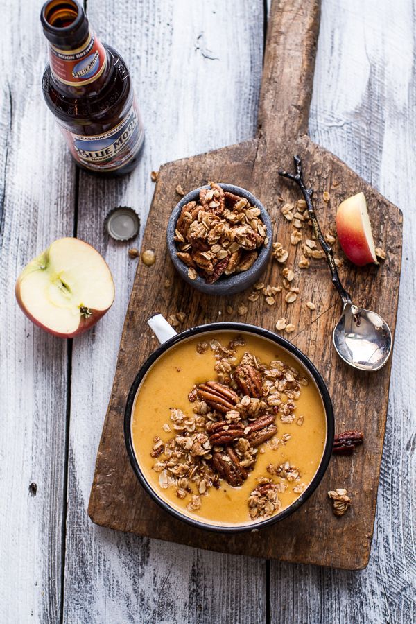 Brie and Cheddar Apple Beer Soup with Cinnamon Pecan Oat Crumble