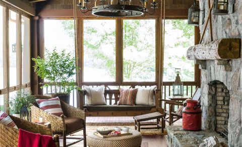 The screened porch in the lake house.