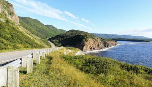 A road along Cabot Trail on Cape Breton Island, Nova Scotia.