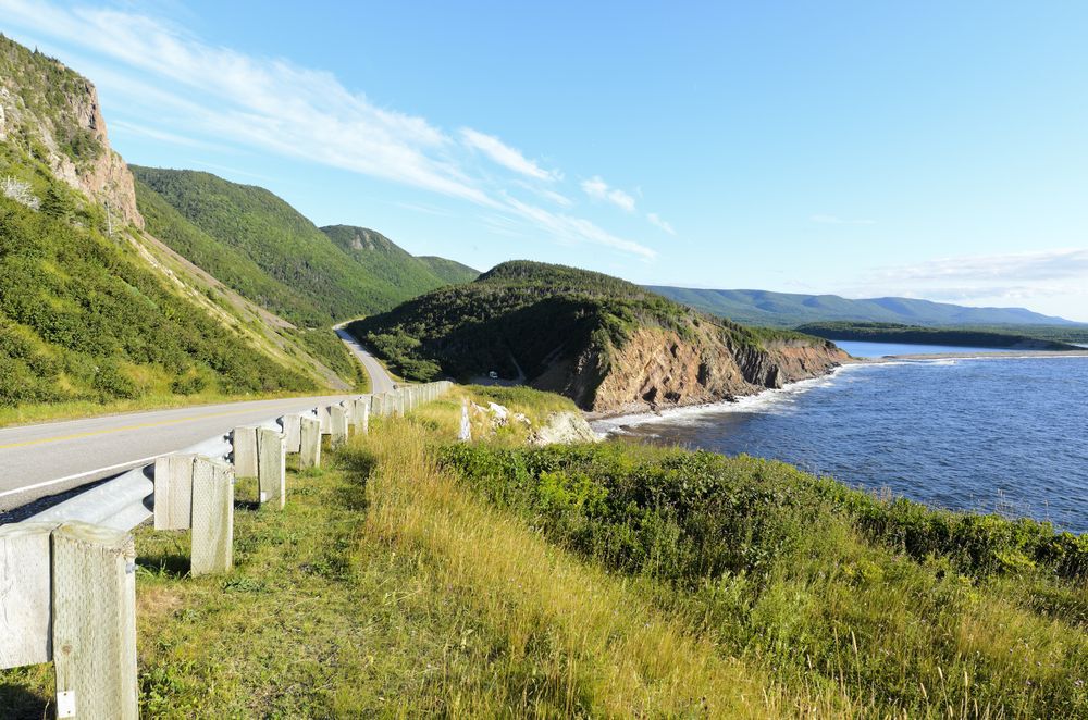 A road along Cabot Trail on Cape Breton Island, Nova Scotia.