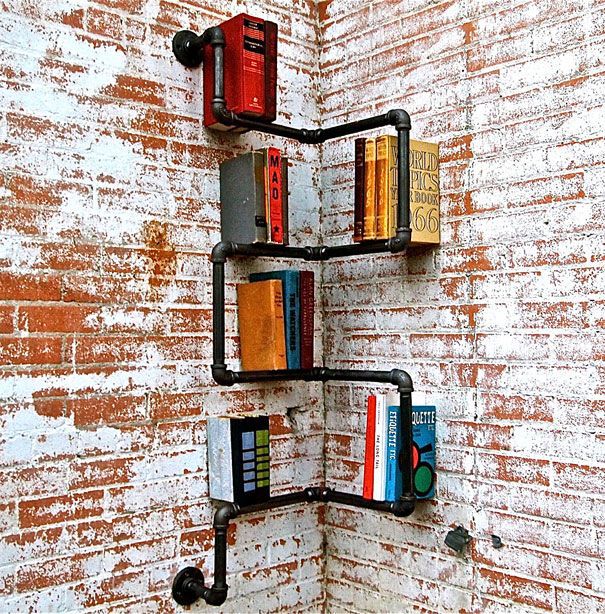 Metal pipe bookshelf
