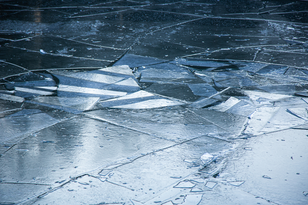 Close-up of broken ice on water.